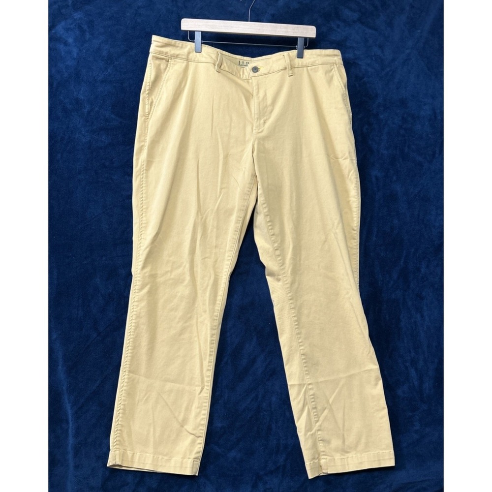 Ll Bean Mens Chino‎ Pants Size 42W  X 34 Khaki Standard Fit Straight Leg Lycra